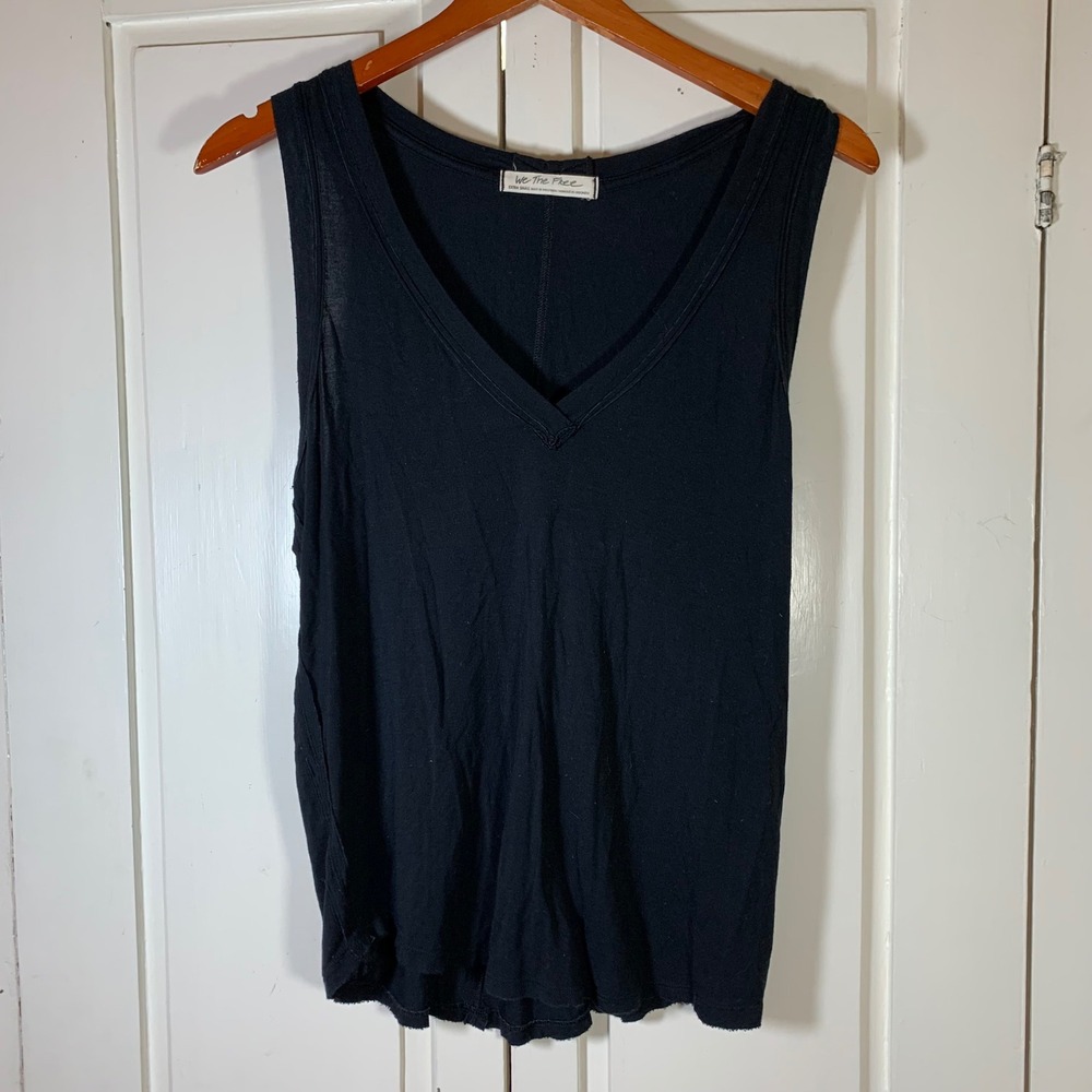 We The Free People Black V-Neck Tank Top Womens XS Oversize Boho Bohemian Grunge